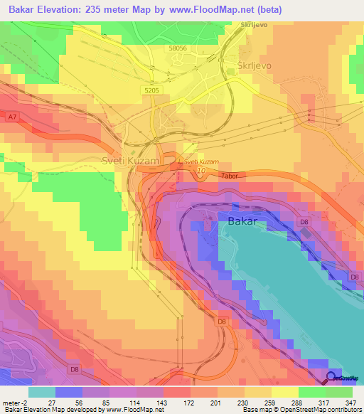 Bakar,Croatia Elevation Map