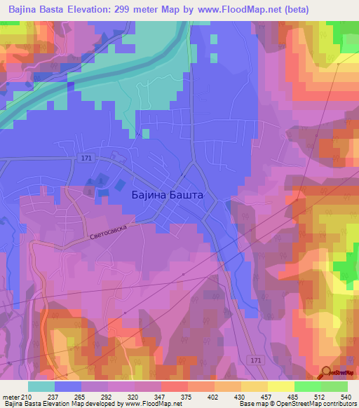 Bajina Basta,Serbia Elevation Map