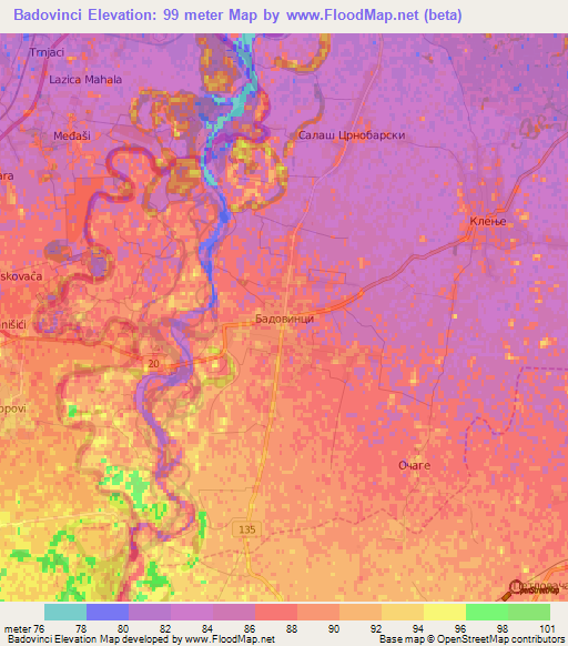 Badovinci,Serbia Elevation Map