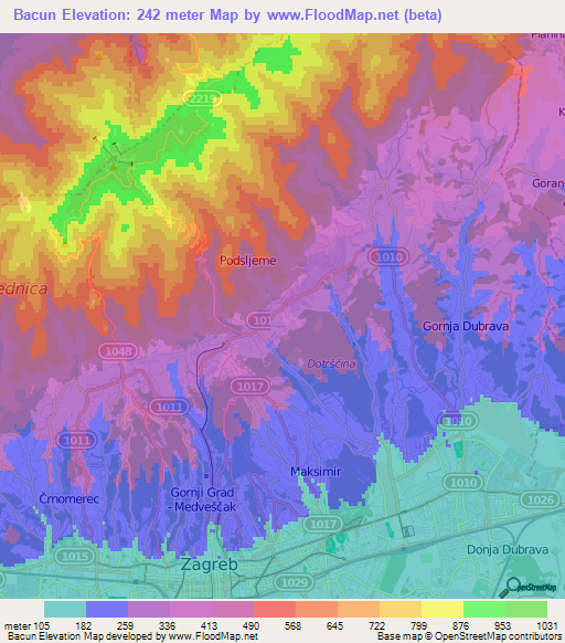 Bacun,Croatia Elevation Map