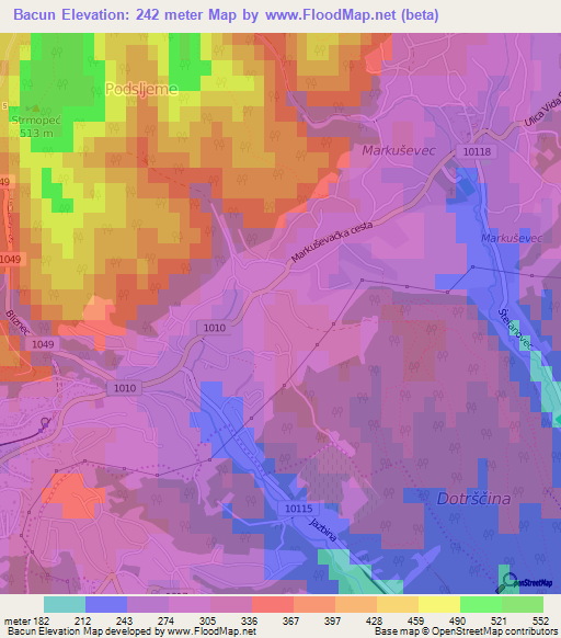 Bacun,Croatia Elevation Map