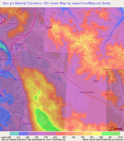 Bac pri Materiji,Slovenia Elevation Map