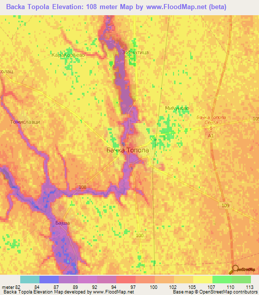 Backa Topola,Serbia Elevation Map