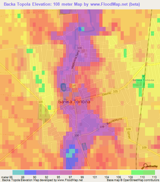 Backa Topola,Serbia Elevation Map