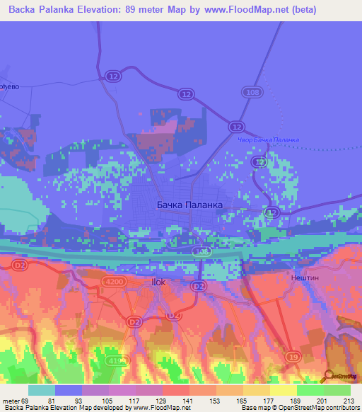 Backa Palanka,Serbia Elevation Map