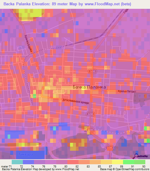 Backa Palanka,Serbia Elevation Map