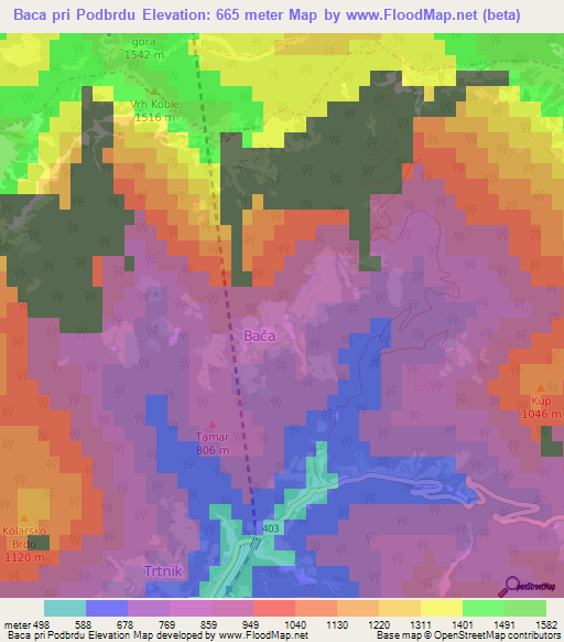 Baca pri Podbrdu,Slovenia Elevation Map