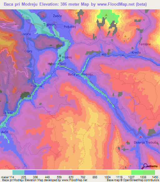 Baca pri Modreju,Slovenia Elevation Map