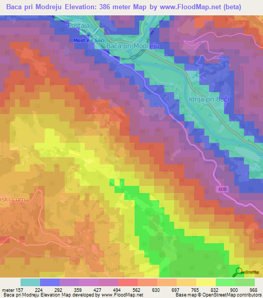 Baca pri Modreju,Slovenia Elevation Map