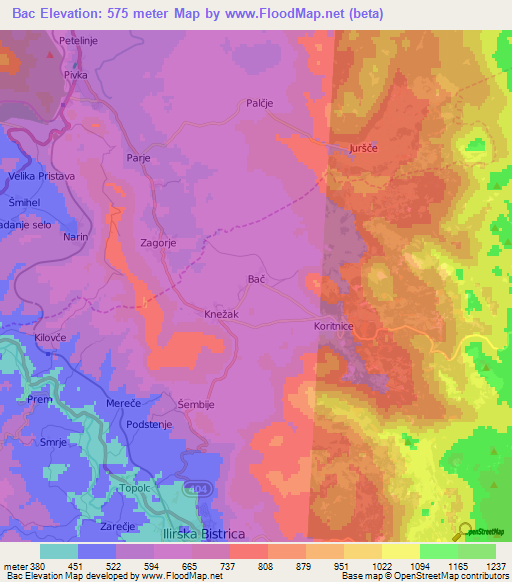 Bac,Slovenia Elevation Map