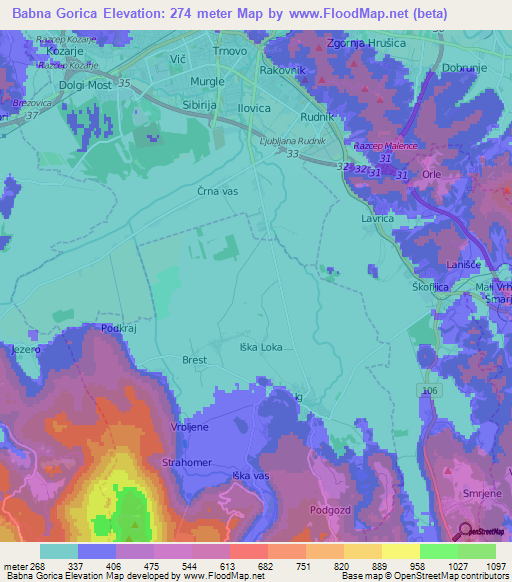 Babna Gorica,Slovenia Elevation Map