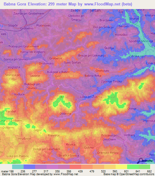 Babna Gora,Slovenia Elevation Map