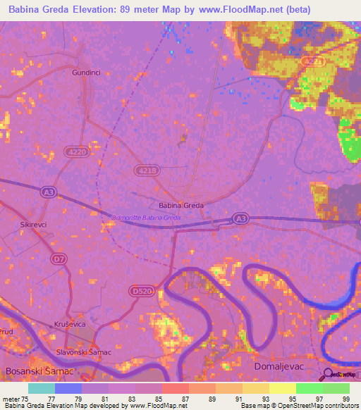 Babina Greda,Croatia Elevation Map