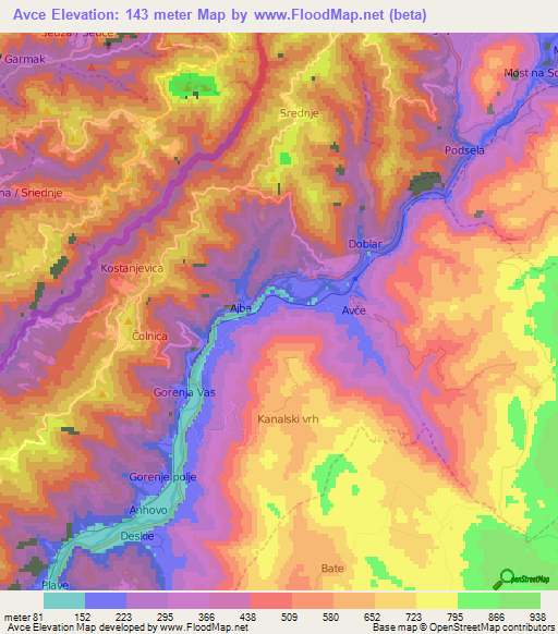 Avce,Slovenia Elevation Map