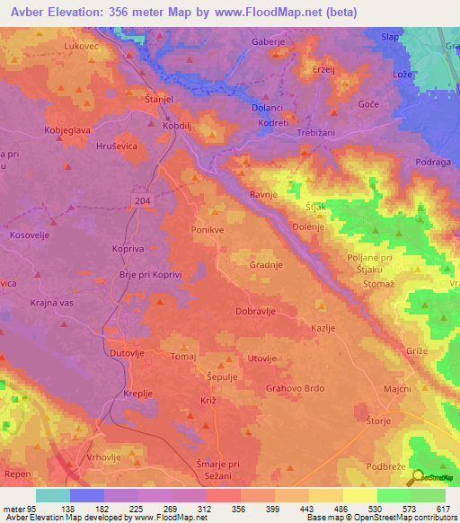 Avber,Slovenia Elevation Map