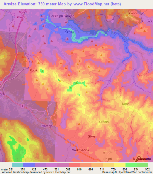 Artvize,Slovenia Elevation Map