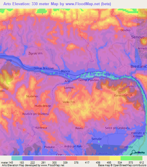 Arto,Slovenia Elevation Map