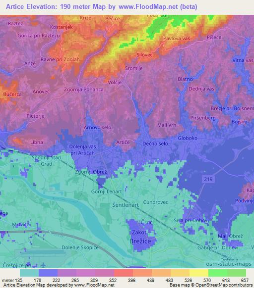 Artice,Slovenia Elevation Map