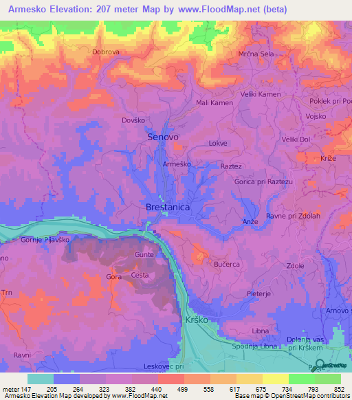 Armesko,Slovenia Elevation Map