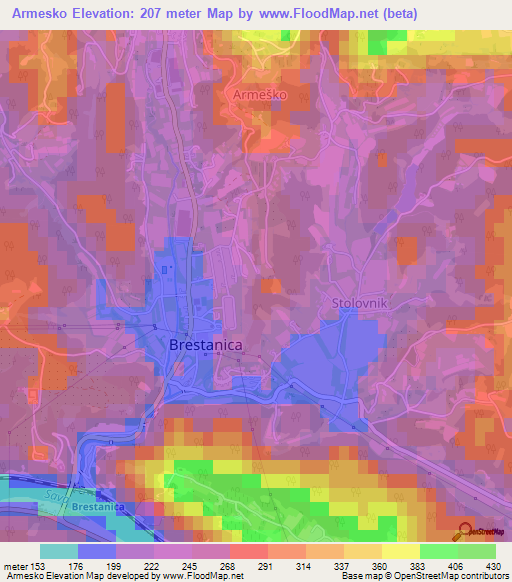 Armesko,Slovenia Elevation Map