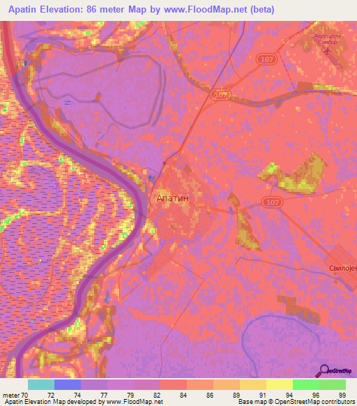 Apatin,Serbia Elevation Map