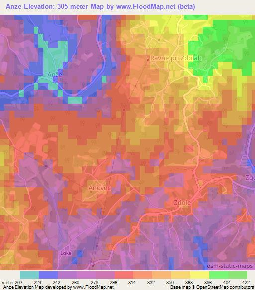 Anze,Slovenia Elevation Map