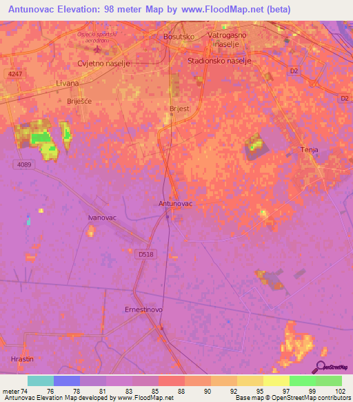 Antunovac,Croatia Elevation Map