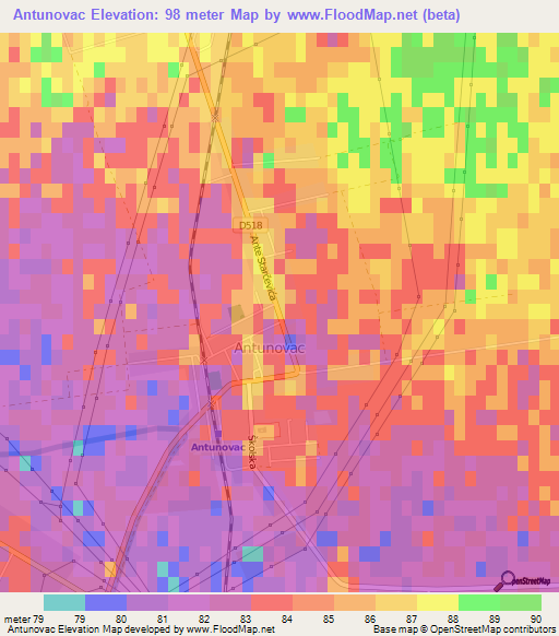 Antunovac,Croatia Elevation Map