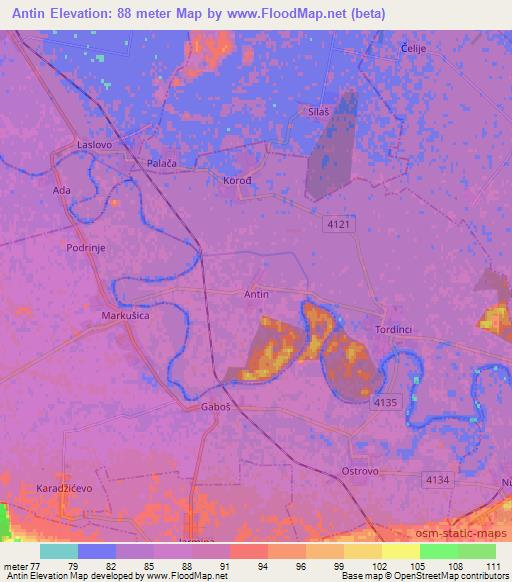 Antin,Croatia Elevation Map