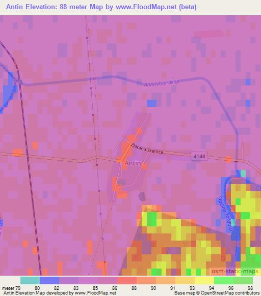 Antin,Croatia Elevation Map