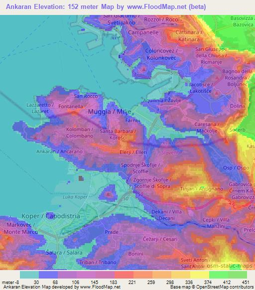 Ankaran,Slovenia Elevation Map