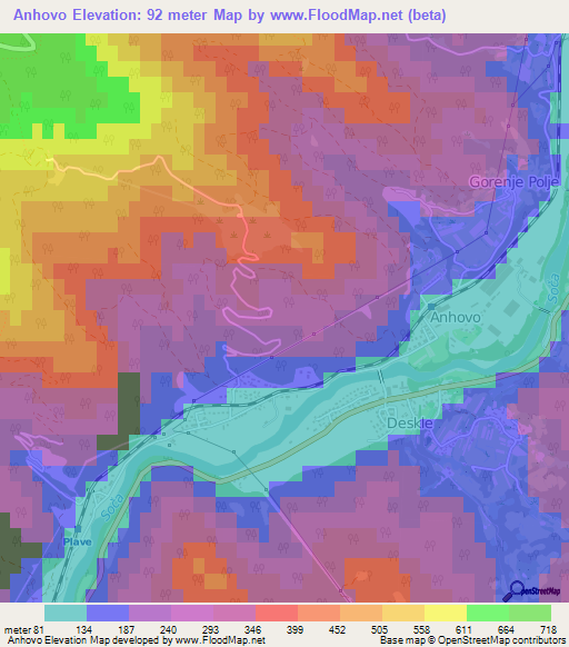 Anhovo,Slovenia Elevation Map