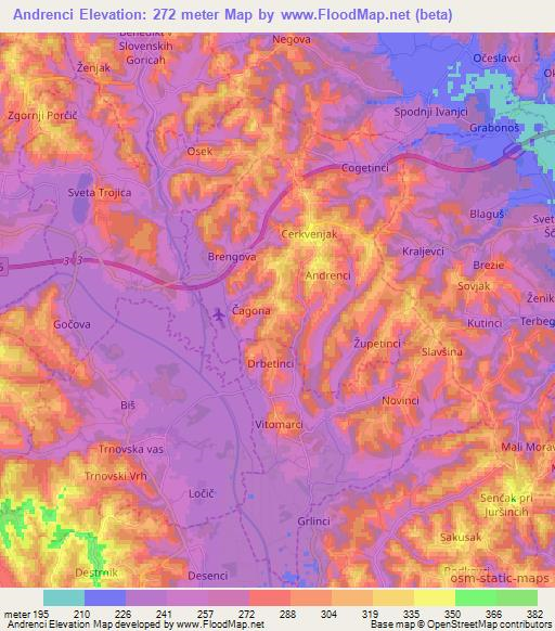 Andrenci,Slovenia Elevation Map