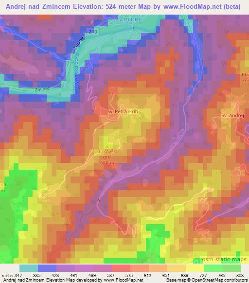 Andrej nad Zmincem,Slovenia Elevation Map