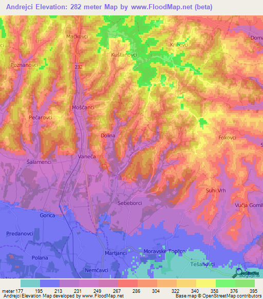 Andrejci,Slovenia Elevation Map