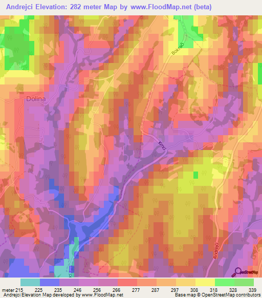 Andrejci,Slovenia Elevation Map