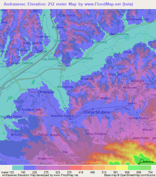 Andrasevec,Croatia Elevation Map