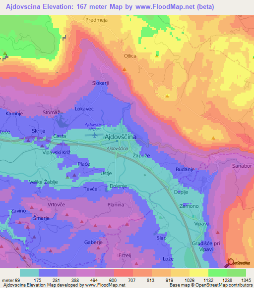 Ajdovscina,Slovenia Elevation Map