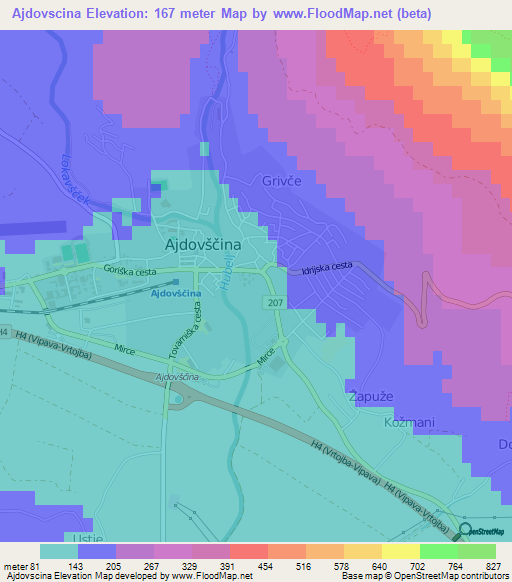 Ajdovscina,Slovenia Elevation Map