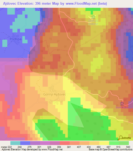 Ajdovec,Slovenia Elevation Map