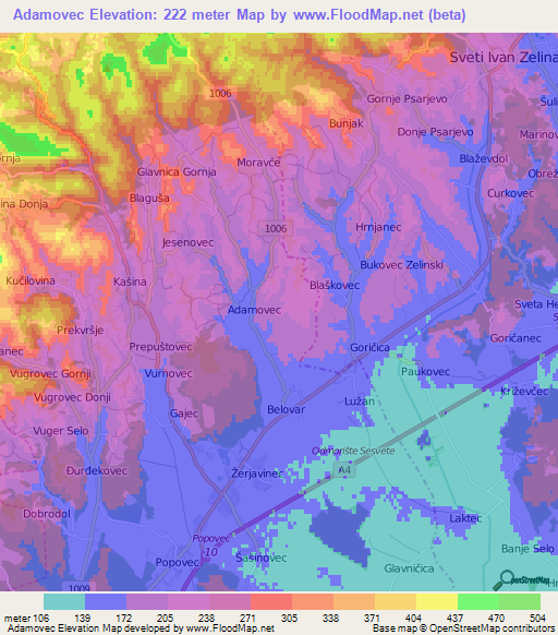 Adamovec,Croatia Elevation Map
