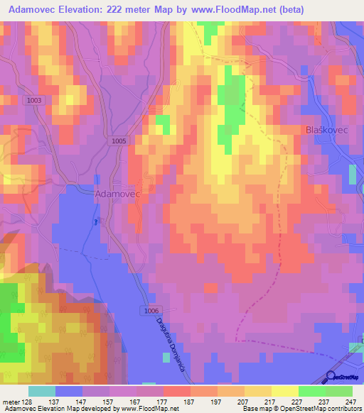 Adamovec,Croatia Elevation Map