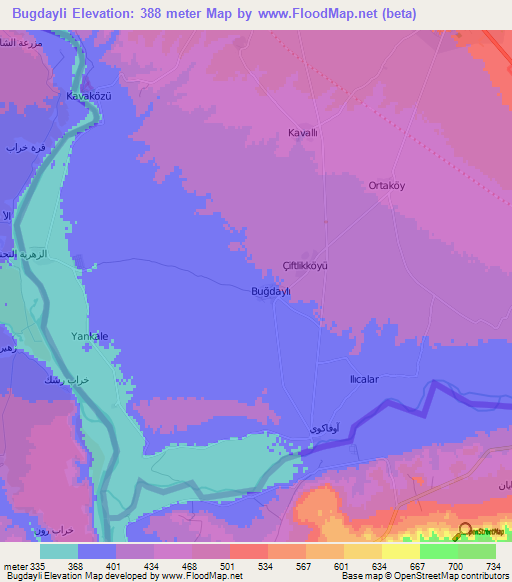 Bugdayli,Turkey Elevation Map