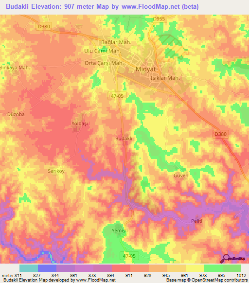 Budakli,Turkey Elevation Map