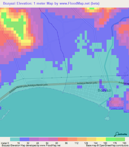 Bozyazi,Turkey Elevation Map