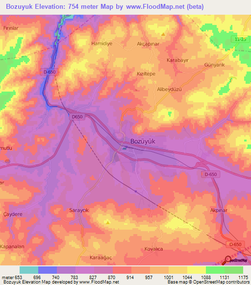 Bozuyuk,Turkey Elevation Map