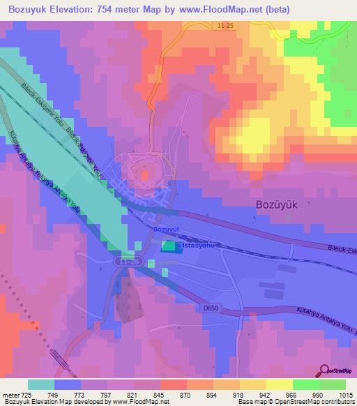 Bozuyuk,Turkey Elevation Map