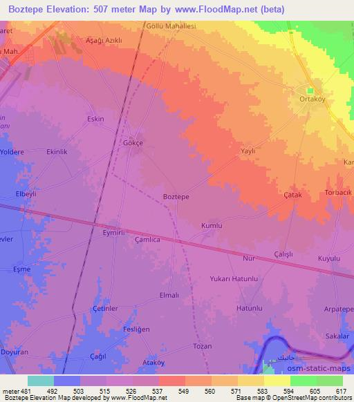 Boztepe,Turkey Elevation Map