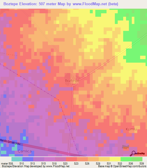 Boztepe,Turkey Elevation Map