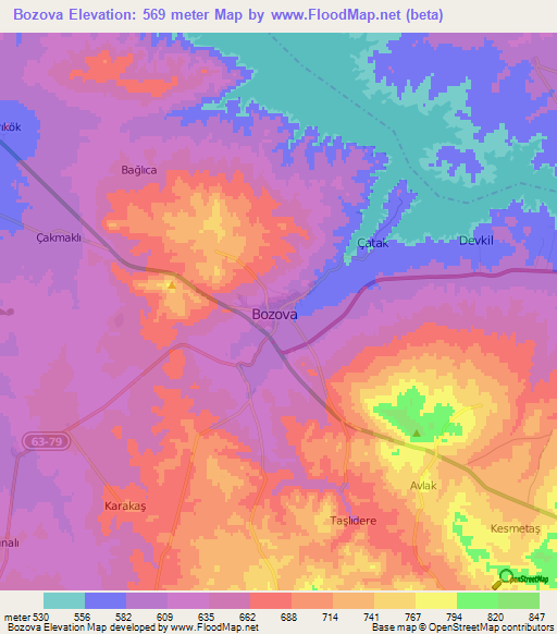 Bozova,Turkey Elevation Map